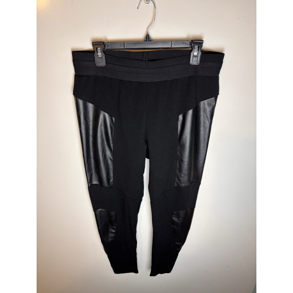JOSEPH RIBKOFF BLACK LEGGINGS WITH VEGAN LEATHER PANELS Size US 14